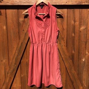 Rusty Pink Sleeveless, Ruffled Collar Dress